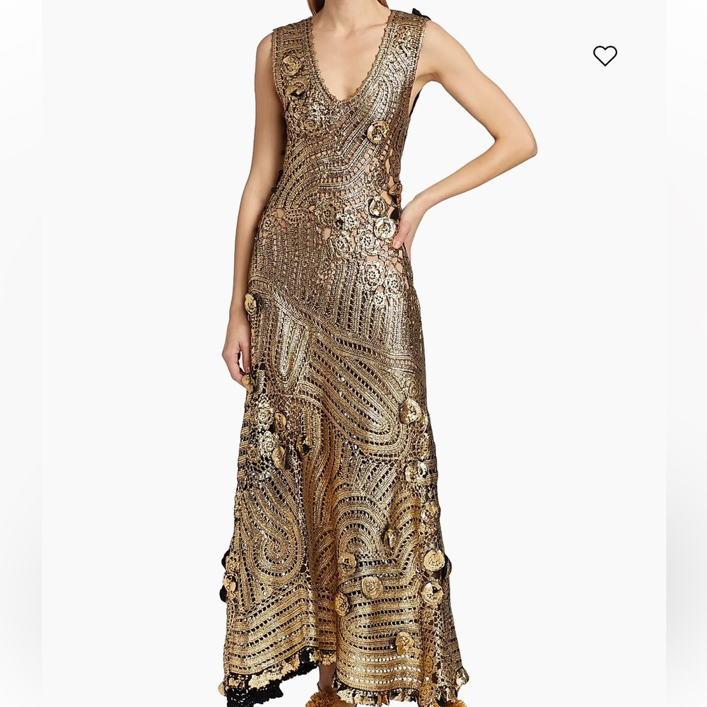 Ulla Johnson Evelyn Metallic Crochet Gown in Goldfoil - Picture 3 of 16